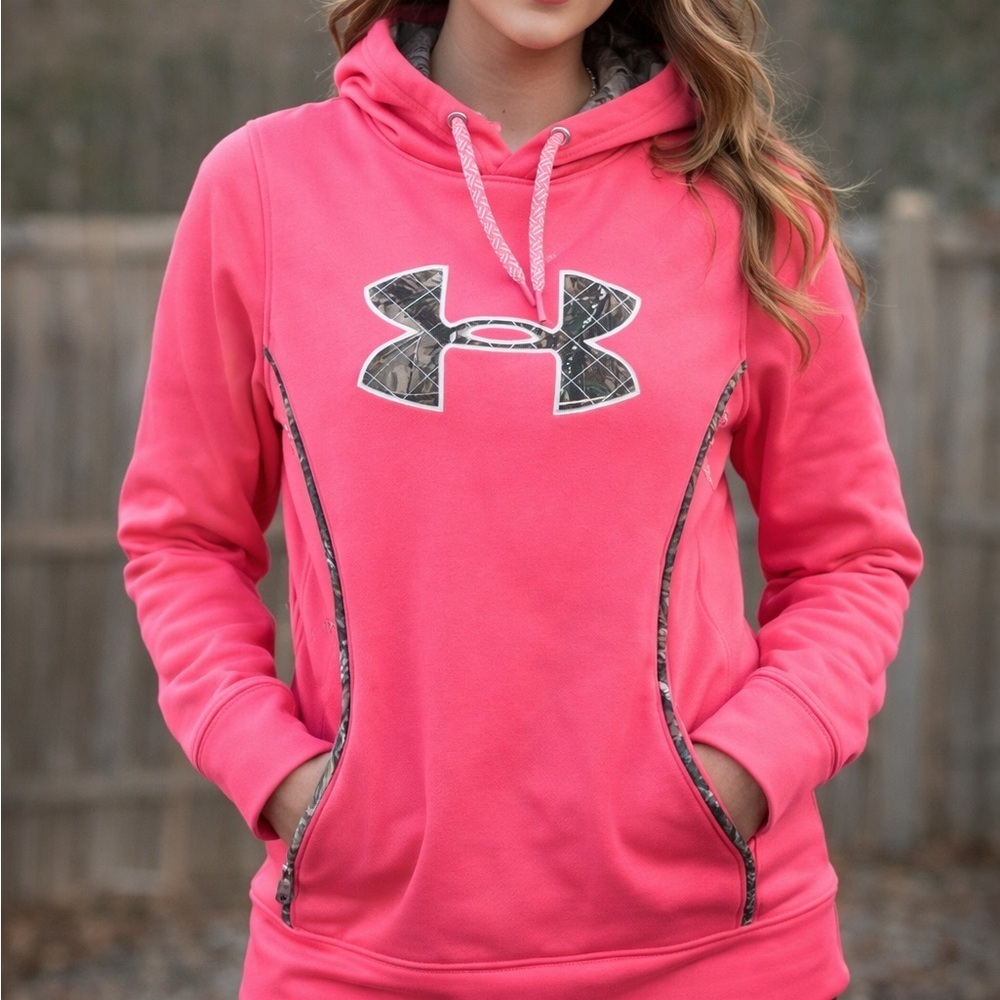 Under Armour Women’s Pink Camo Logo Hoodie Sweatshirt Size Large